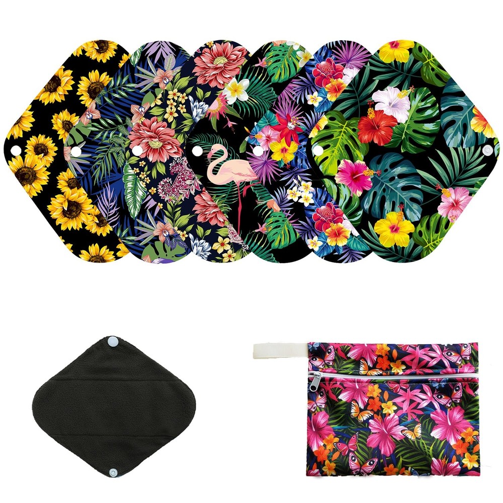 7pcs Pack Cloth Pads Including 1pc Mini Wet Bag +6pcs Medium, Bamboo Charcoal