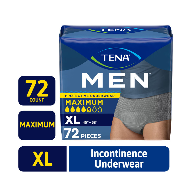 TENA Protective Underwear for Men, Maximum, XL, 72 count (Waist size 45in-58in)