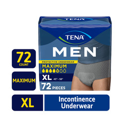 TENA Protective Underwear for Men, Maximum, XL, 72 count (Waist size 45in-58in)