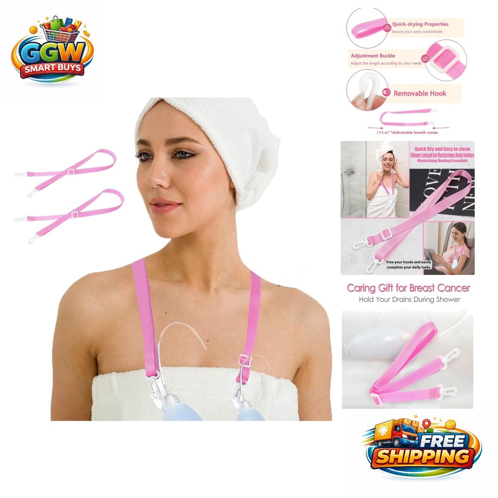 Comfortable Adjustable Shower Lanyard for Mastectomy Drain Management – 2 Pack