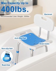 Non-Slip Bath Seat for Elderly – 400lbs Shower Chair, Lightweight & Adjustable
