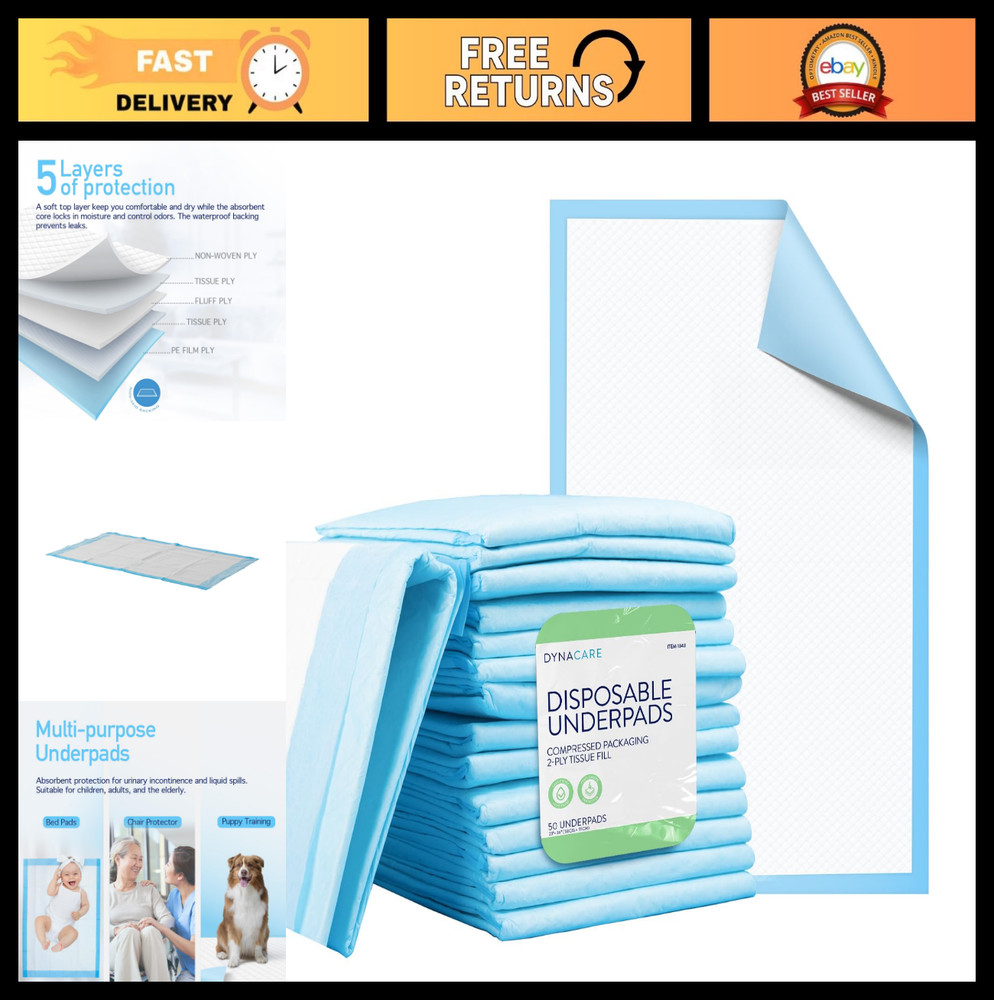 Medical-Grade Disposable Underpads 23″x36″ – Incontinence Bed Pads, 50 Count