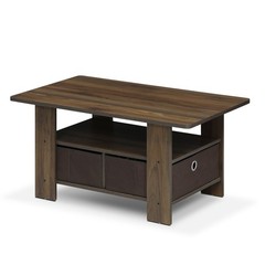 Furinno Andrey Coffee Table Bin Drawer Columbia Walnut/Dark Brown