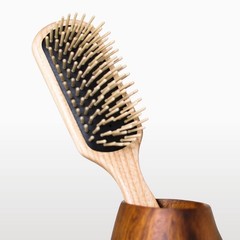 TEK Medium Rectangular Ash Wood Hair Brush, Short Teeth, Handmade in Italy