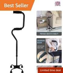 Quad Base Walking Cane for Enhanced Support – Adjustable Height 31.5-37.5in