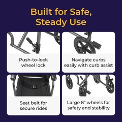 Folding Transport Wheelchair Reliable Mobility Durable Steel Frame Swing Away