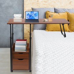 Overbed Table w/ Wheels, Movable Bedside Table, Height Adjustable Over Bed Desk