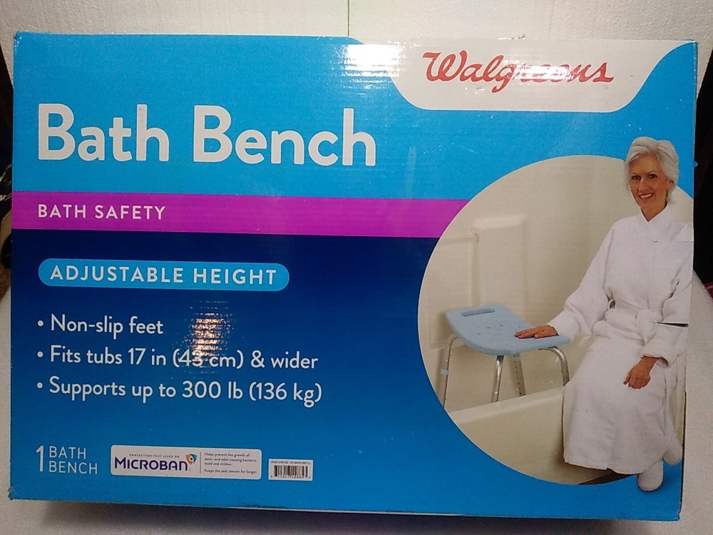 Walgreens Bath Bench ~Adjustable Hight ~Fits Tubs 17″ & Wider~Holds Up To 300lbs