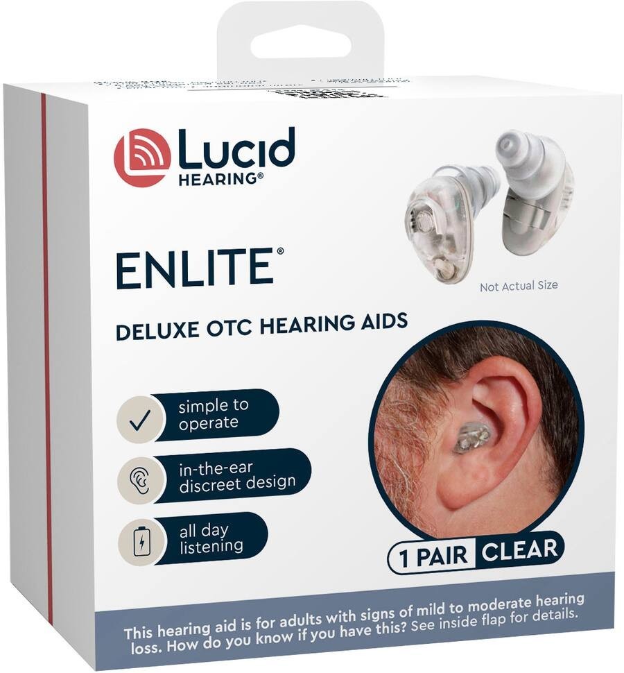 Lucid Hearing Enlite OTC Deluxe Hearing Aids Clear NEW Sealed