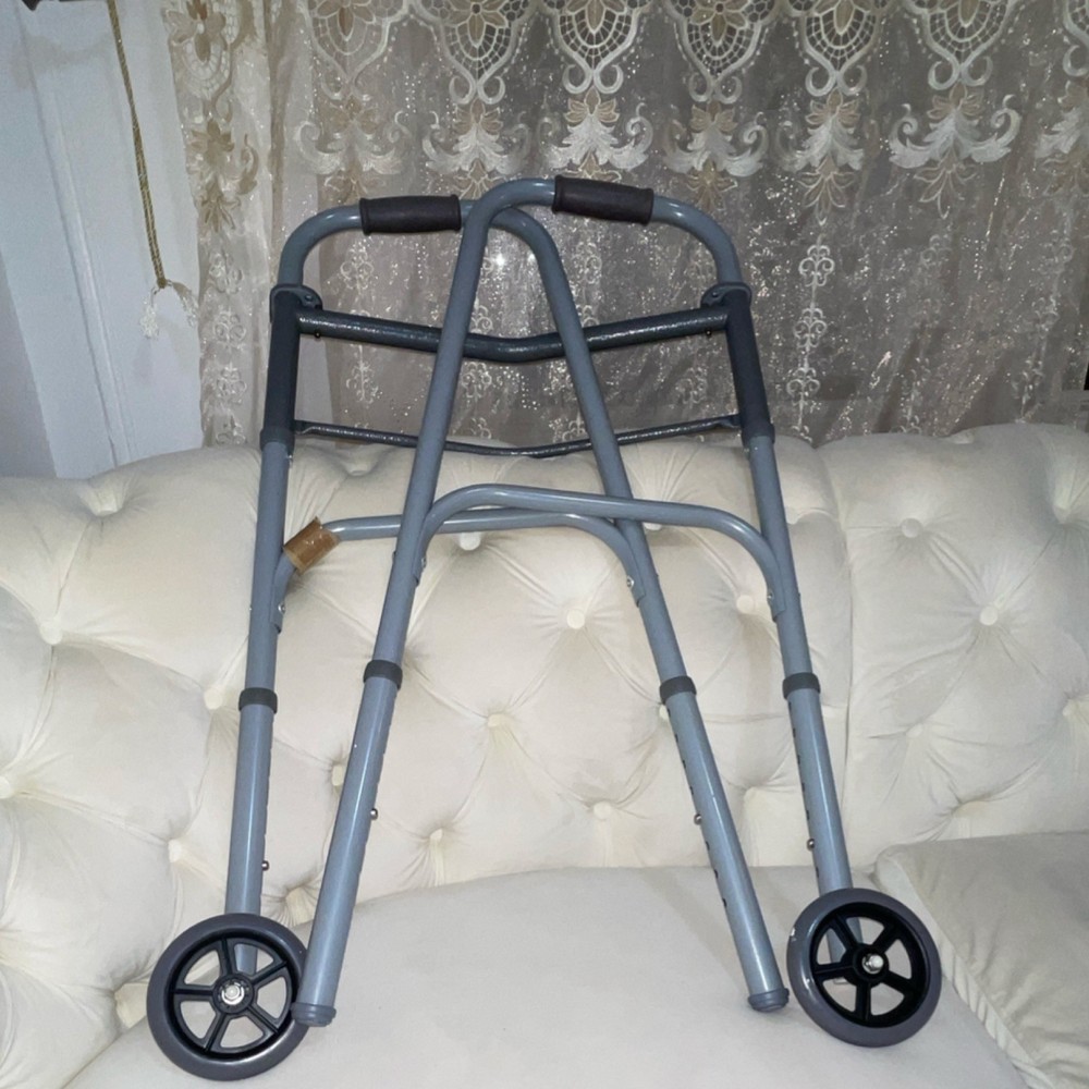 Foldable Adjustable Height 2-Wheel Walking Frame Silver Black Adult Senior