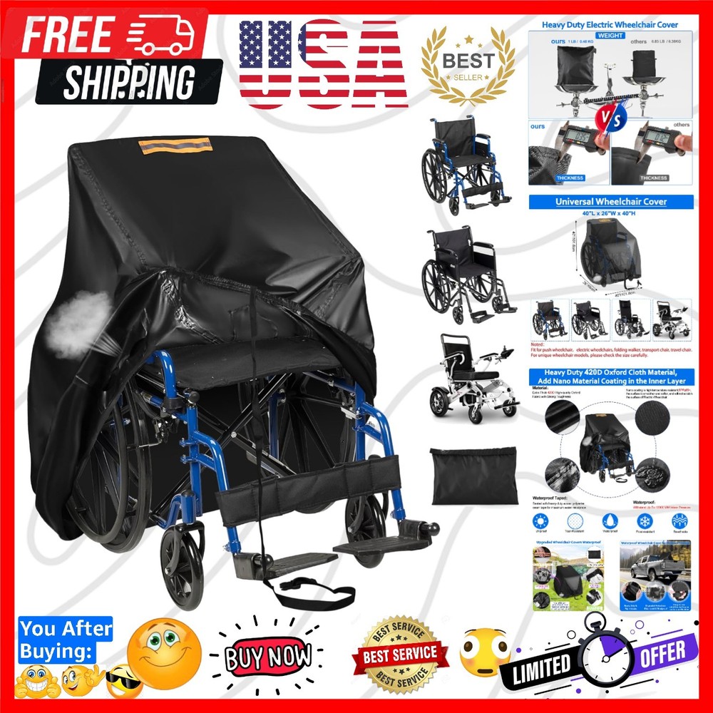 420D Heavy Duty Wheelchair Cover Waterproof, Electric Wheelchair Rain Cover w…