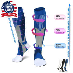 1Pair plus Size Compression Socks for Women Men Wide Calf 20-30Mmhg Extra Large