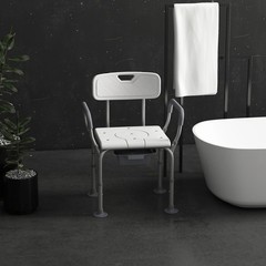 3-in-1 Shower Chair with Back and Arms Height Adjustable Bedside Commode White