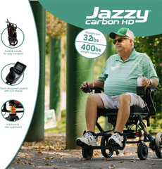 Jazzy Carbon HD Heavy-Duty Folding Travel Power Chair – 400 Lb. Wt. Capacity, 3.