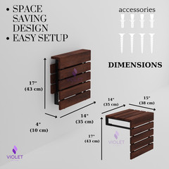 Handmade Teak Wood Folding Shower Seat Wall Mounted & Premium Quality
