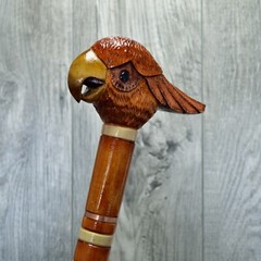 Cane Walking Stick Wooden carved Handmade – Parrot Cockatoo Red