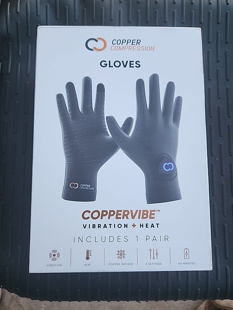 Copper Compression CopperVibe Vibration Heat Therapy Gloves Black (1 Pair)