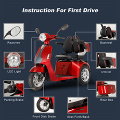 350W 3 Wheels Foldable Mobility Scooter Ice Cooler Box Camping Fishing