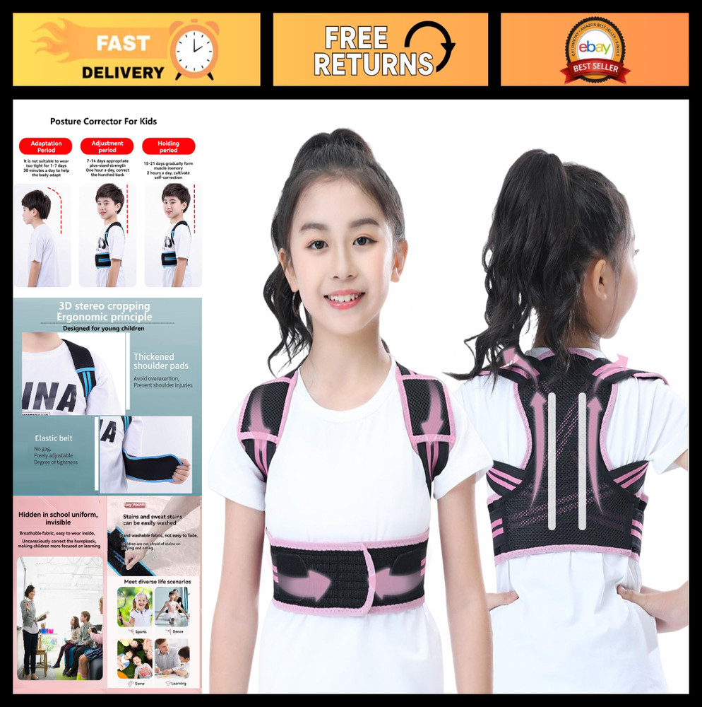 Adjustable Kids Posture Corrector – Back Brace for Humpback Prevention, Pink L