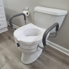 Comfortable Gray White Toilet Seat Riser with Handles for Seniors 5 Inches High