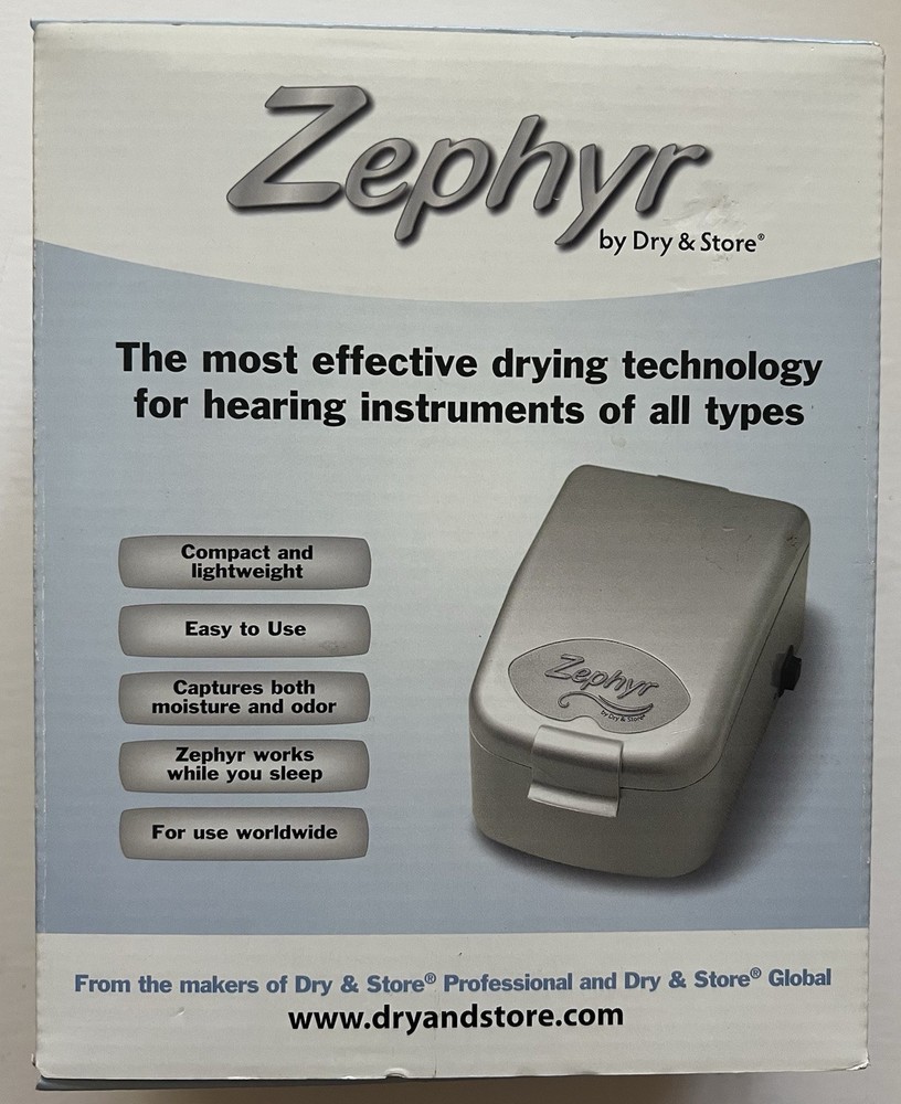Zephyr by Dry & Store Hearing Aid Dryer NEW w/ Dry Brik Captures Moisture & Odor