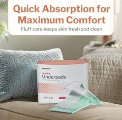 McKesson Super Underpads 23 x 36 in Moderate Absorbency Odor Control 10 Ct