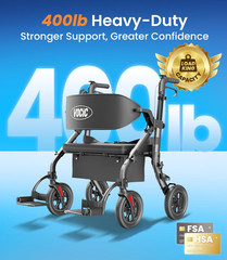 Z59 2-in-1 Walker Wheelchair, 400 LBS Capacity, All-Terrain with Extra Wide Seat