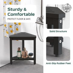Waterproof Shower Foot Rest 14in, HDPE Small Stool for Bath Corner, Black