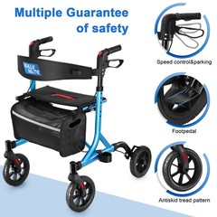Folding Lightweight Rollator Walker Mobility Walking Aid w/Backrest W/Seat 300lb
