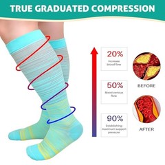 3 Pairs Plus Size Compression Socks: Wide Calf Compression 4XL Red/Blue/Yellow