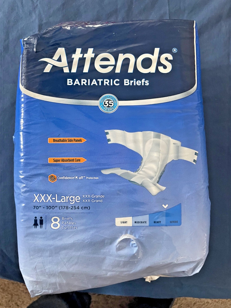 Attends Bariatric Briefs XXX-Large 8 Count Pack New Sealed Fast Ship LaPalm
