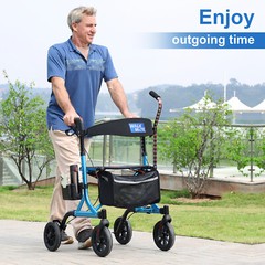 Folding Lightweight Rollator Walker Mobility Walking Aid w/Backrest W/Seat 300lb