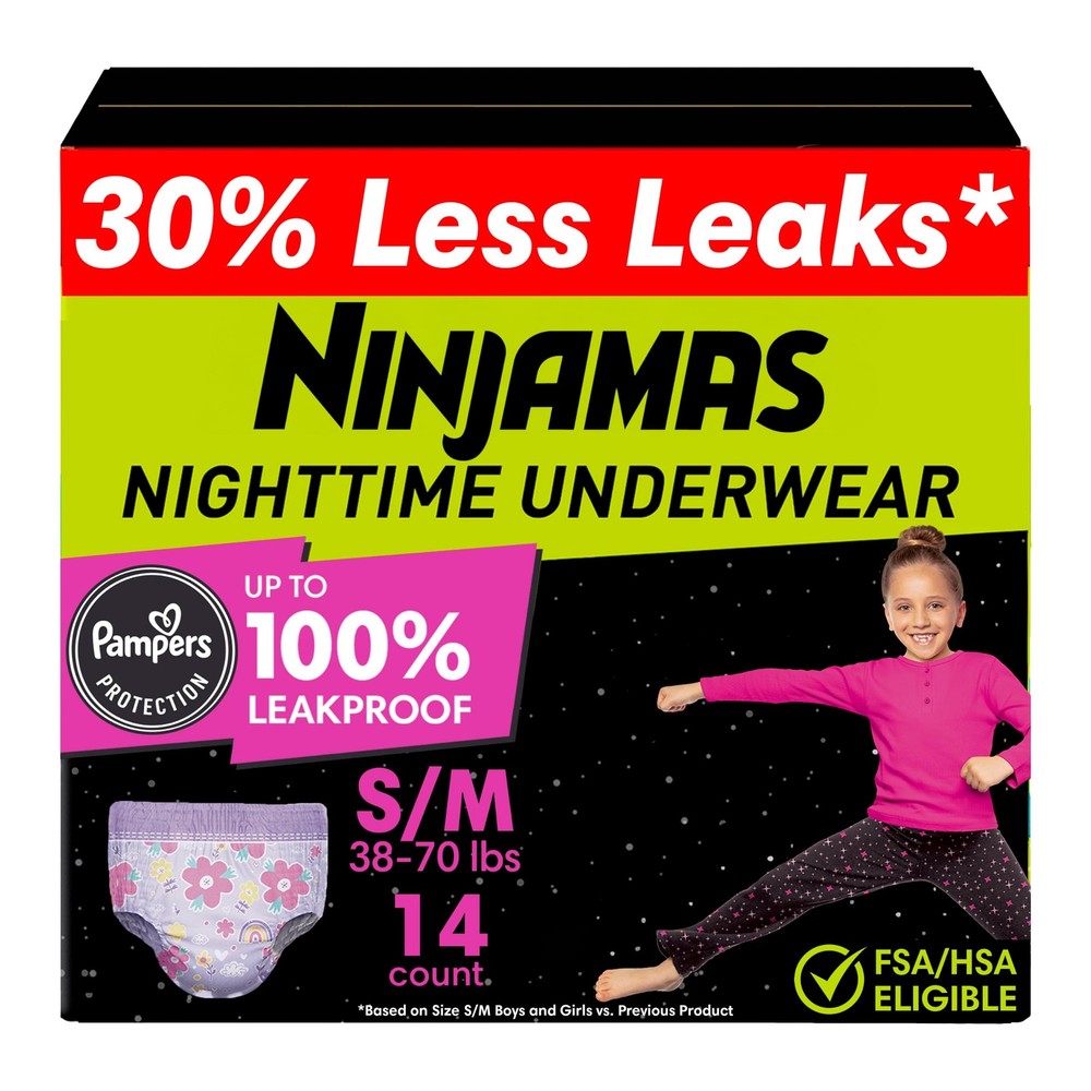 Girls Bedwetting Nighttime Underwear – Size S/M (38-70 lbs), 14 Count, Overni…