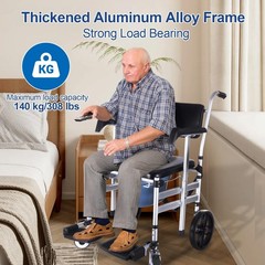 Bedside Commode Wheelchair: Drop Arms, 308lb Cap, Shower Chair, Anti-tilt