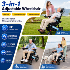 Foldable Electric Wheelchair 30+ Miles 330lb Reclining Power Wheelchair 700W