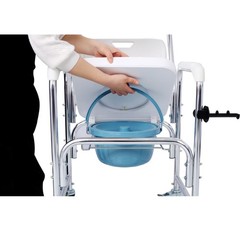4-in-1 Bedside Commode Shower Chair w/4 Brakes & Casters, Tissue/Crutch Holder