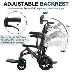 Tilt-able lightweight transport wheelchair, 3S quick folding, dual hand brakes