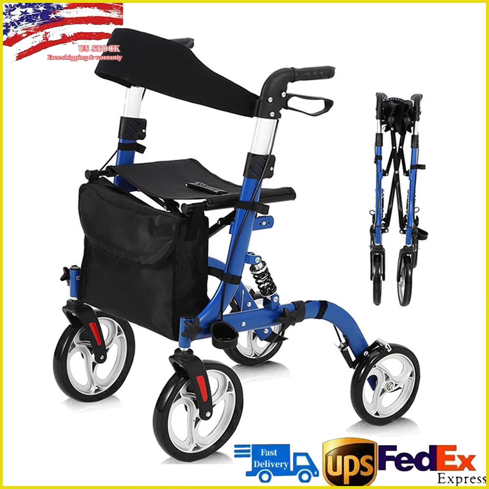 2 in 1 Rollator Walker & Transport Chair Foldable Walker Wheelchair Combo 330LBS