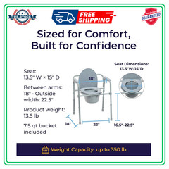 Drive Medical Folding Bedside Commode – Steel Frame, 350 lbs Capacity, Grey