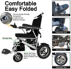 Silver Foldable Aluminum Electric Wheelchair Max300lbs Dual Motor24V12AH Battery