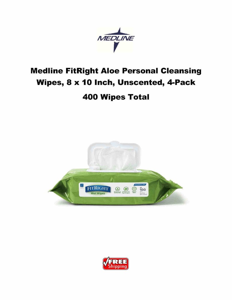 400ct Medline FitRight Aloe Personal Wipes Unscented w/Flip Top 400Ct MSC263954H