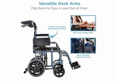 NOVA Bariatric Transport Chair, 400lbs Capacity, XL 22″ Seat, 12” Rear Wheels