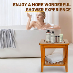 16″ Teak Shower Bench with Shelf – Durable Waterproof Stool for Indoor/Outdoor U