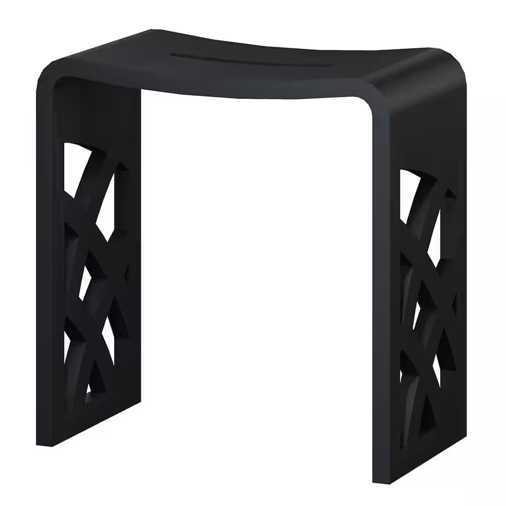 16.5 in W Freestanding Hollow Shower Seat, Solid Surface Stool in Matte Black