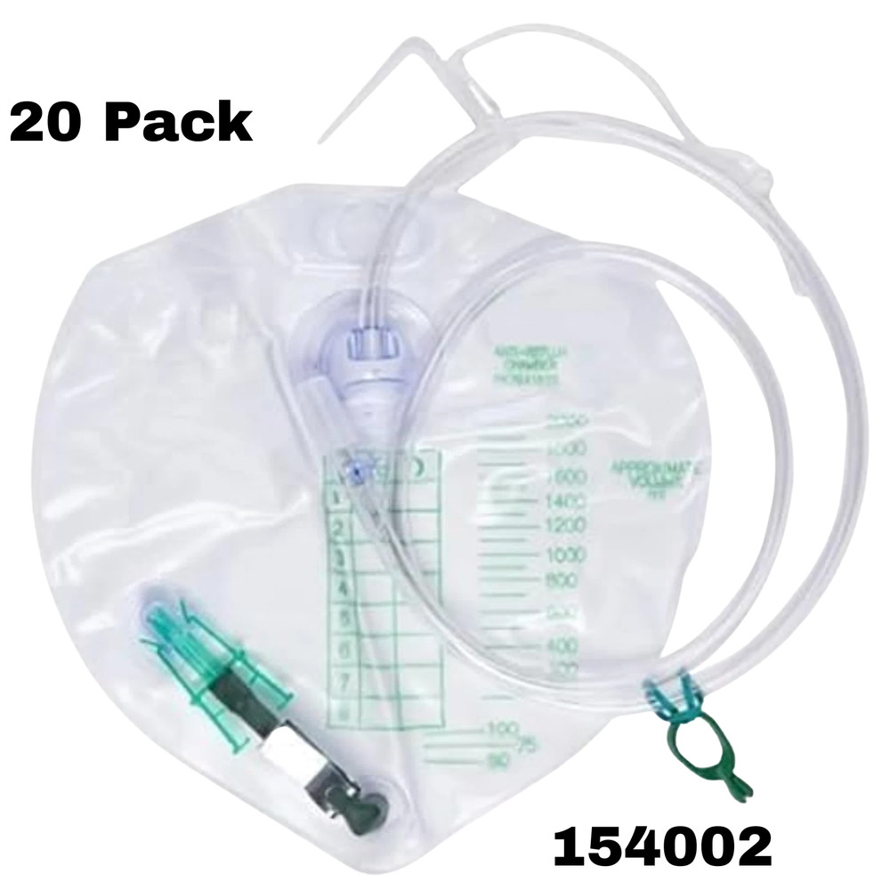 Factory Sealed Urinary Drainage Bags 2000mL w/ Anti-Reflux Chamber 154002 20Ct