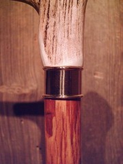 walking stick cane ELK antler handle BRASS collar VERY stiff MAPLE wood shaft