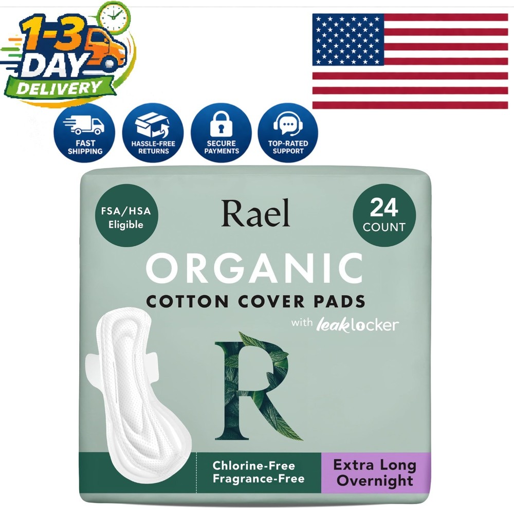 Super Absorbent Overnight Organic Cotton Pads with Leak Protection – 24 Count