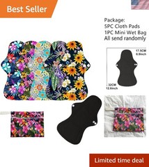 6-Piece Reusable Menstrual Pad Set with Waterproof Mini Wet Bag – Heavy Flow