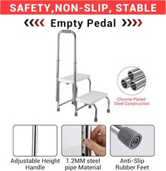Senior Step Stool with Handle, Heavy Duty 2-Step Non-Slip Platform,440lb Support