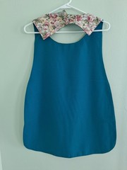 Red flowers/dark teal, Adult Bib, Handmade , 35 1/2” by 21 ½”, reversible